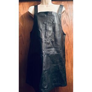 Altar'd State Women Black Faux Leather Overall-Jumper Boho Mini Dress Size M